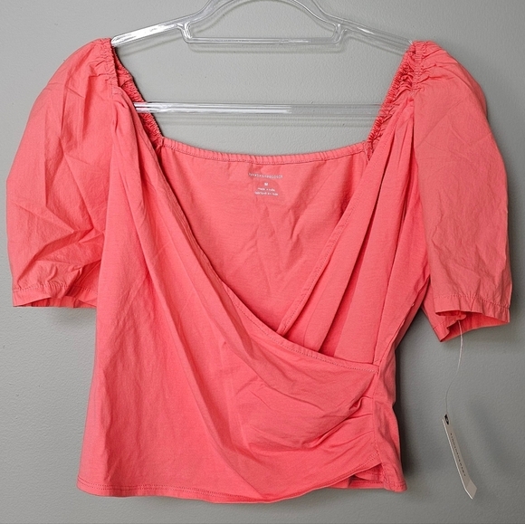 By Anthropologie Women's Puff-Sleeve Wrap Top in Pink Rose, Size MEDIUM - Picture 6 of 11